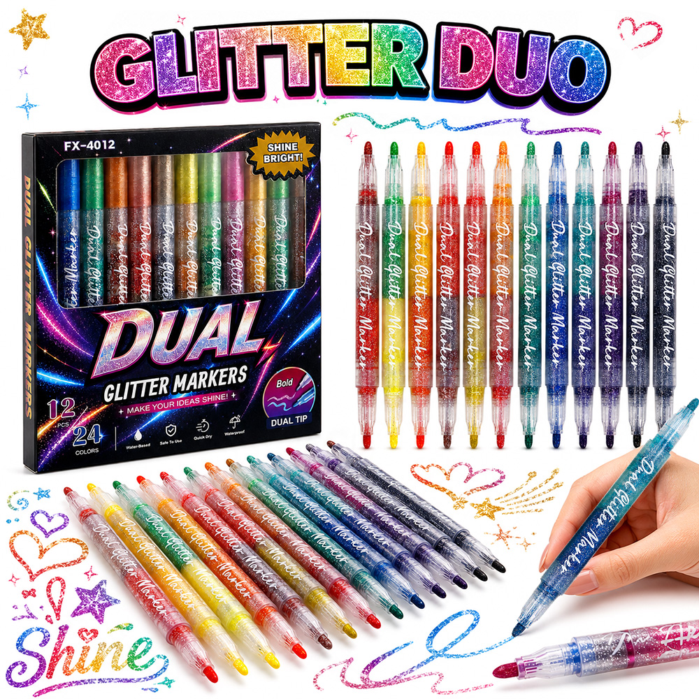 Glitter Vinyl Roll - 12Pcs Dual Tip Glitter Markers 24
