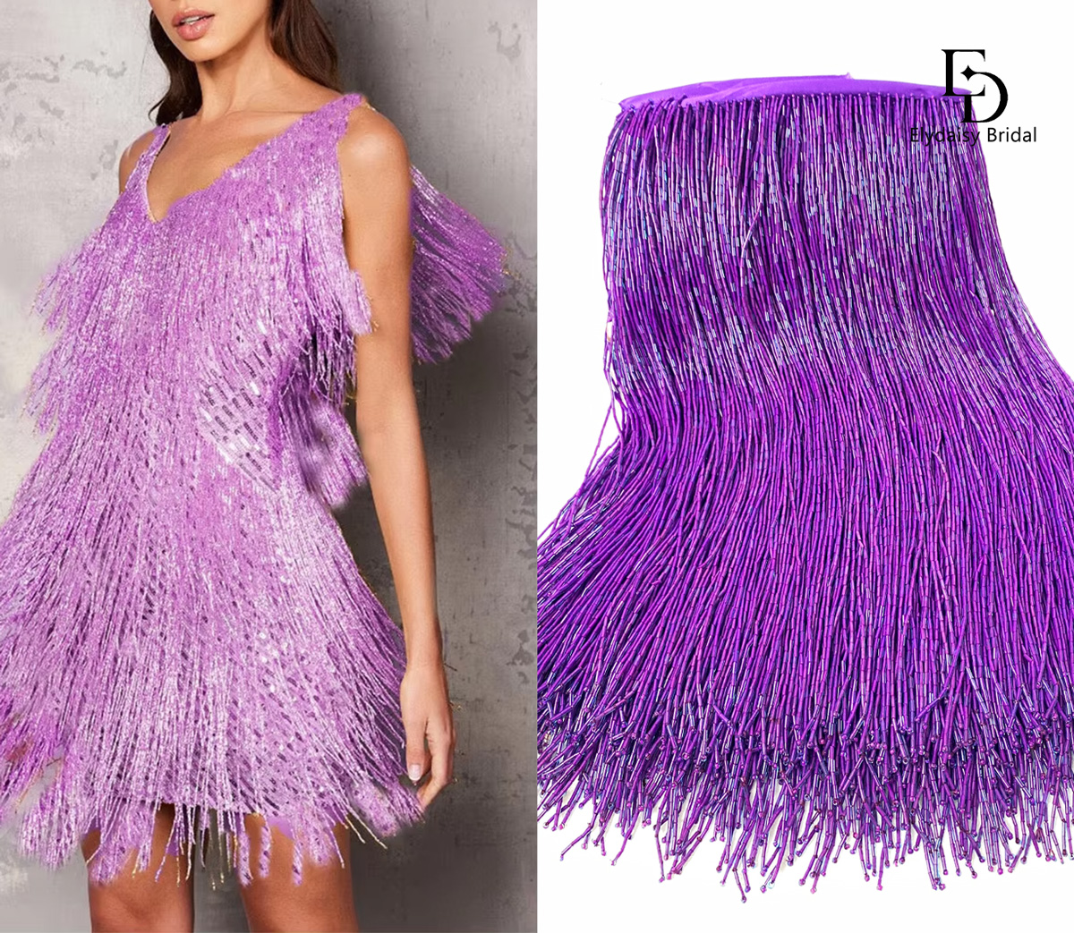 Fringe Ribbon Sewing - 30CM Long Purple Green Black Beads