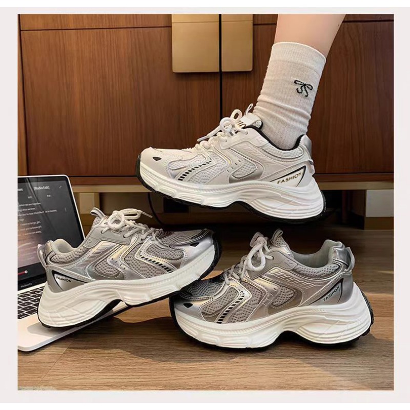 Guipure Lace Panel - 2026 Spring Women unky Dad Sneakers
