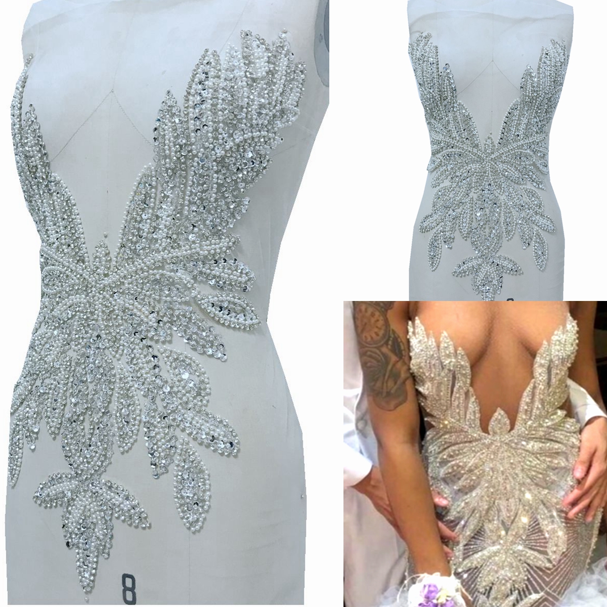 Crystal Mesh Fabric - Luxury Beading Mesh Pearls Crystal Deep