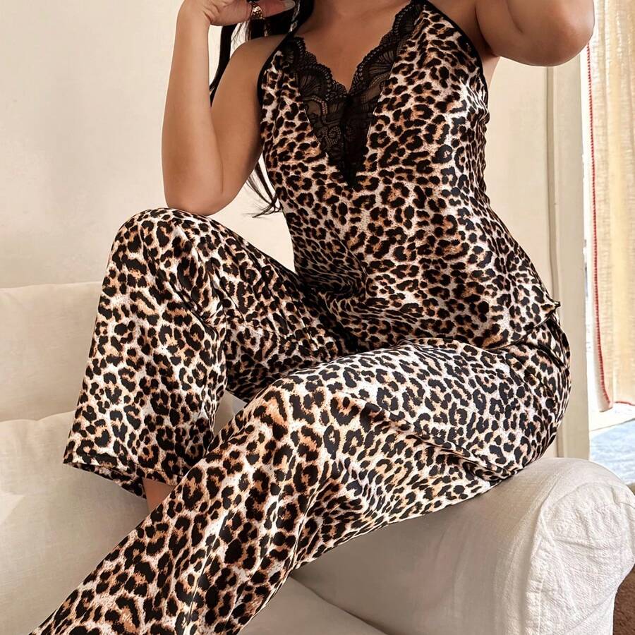 Leopard Print Lace Trim Halter - Elastic Lace Trim recensie en prijs