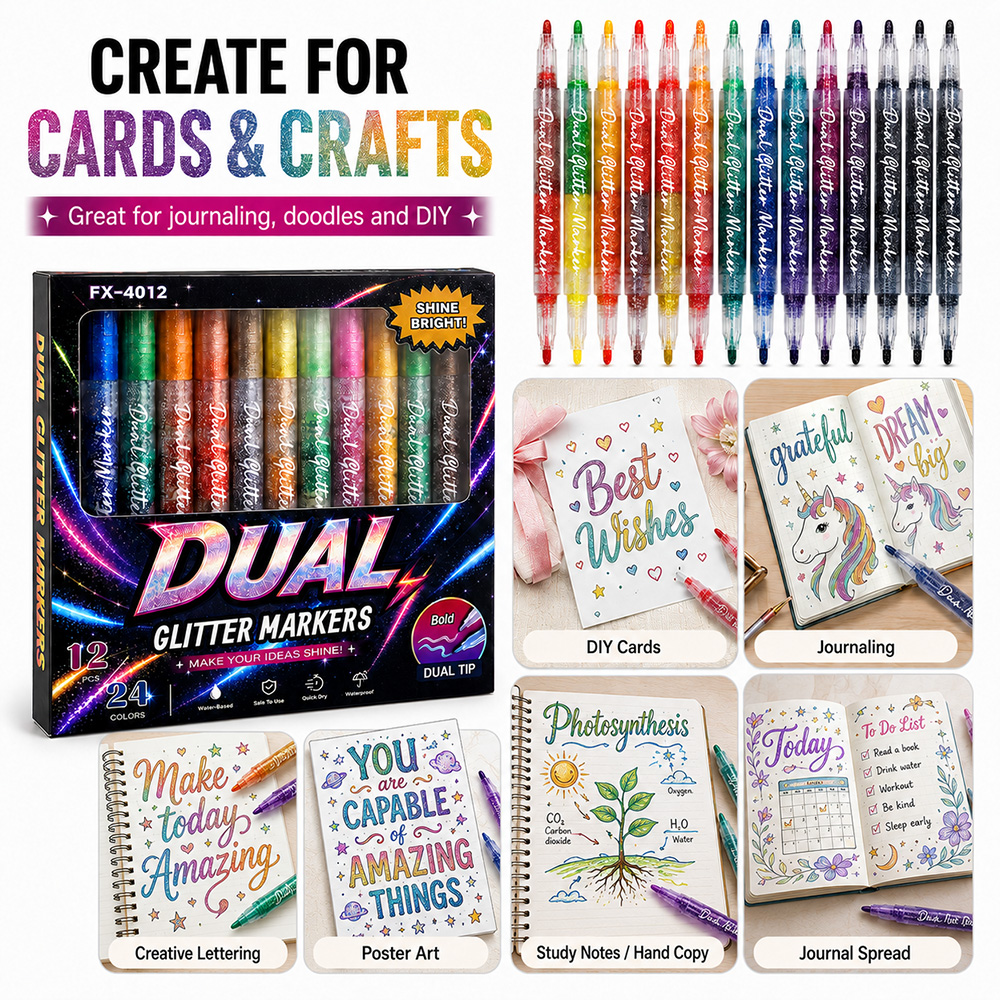 12Pcs Dual Tip Glitter Markers - Glitter Vinyl Roll recensie en prijs
