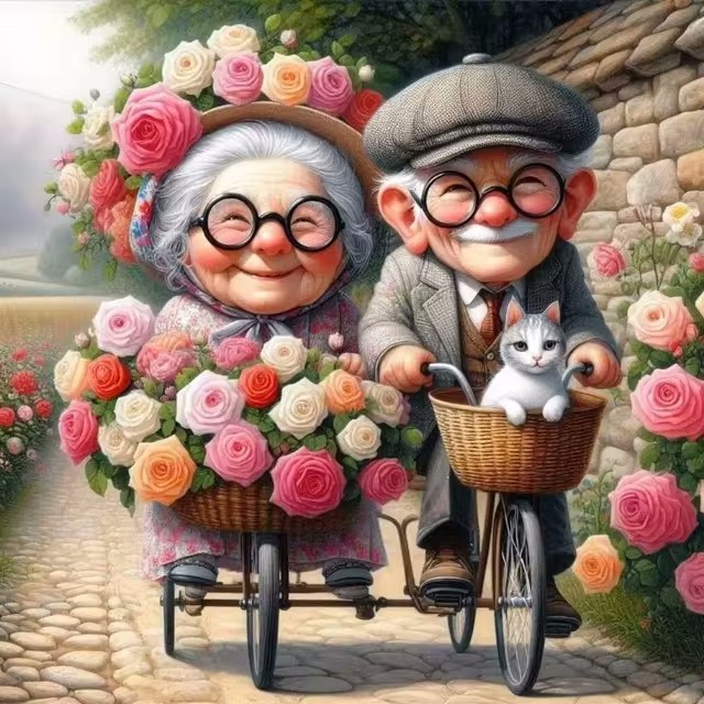 Cartoon Happy Old Couple 5D Fu - Embroidery Embellishments recensie en prijs
