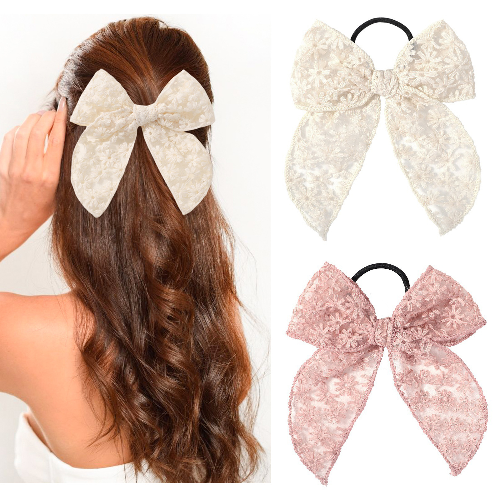 Elegant Lace Bow Hair Tie for  - Elastic Lace Trim recensie en prijs