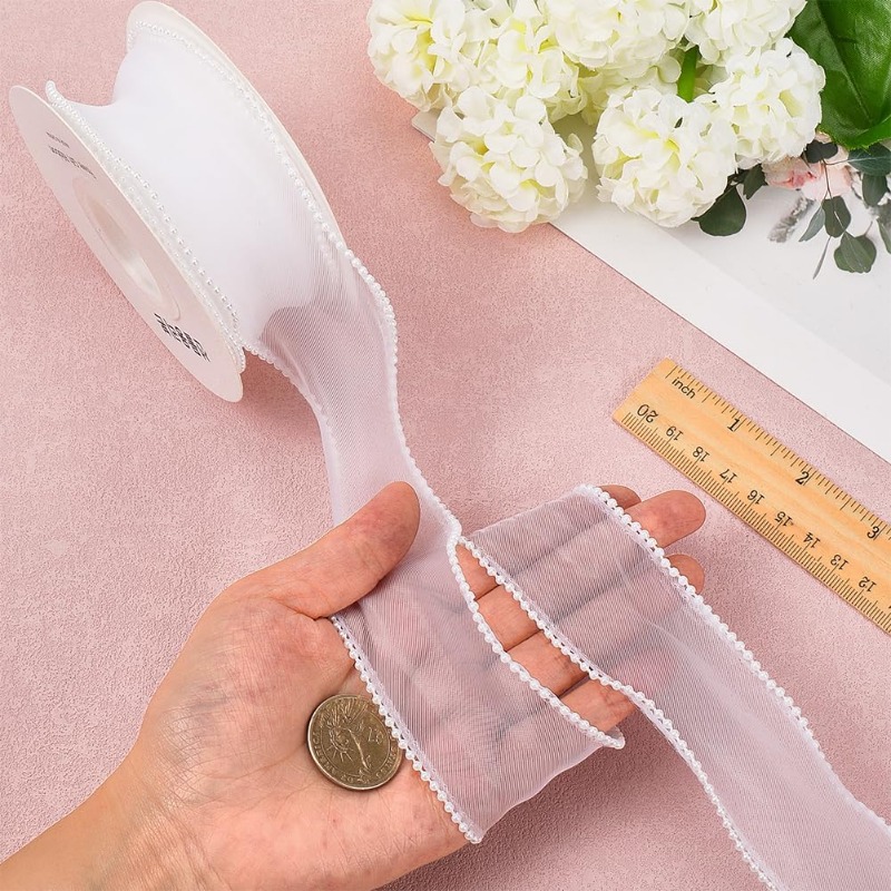 5 Yards White Faux Pearl Edge  - Organza Ribbon Spool recensie en prijs