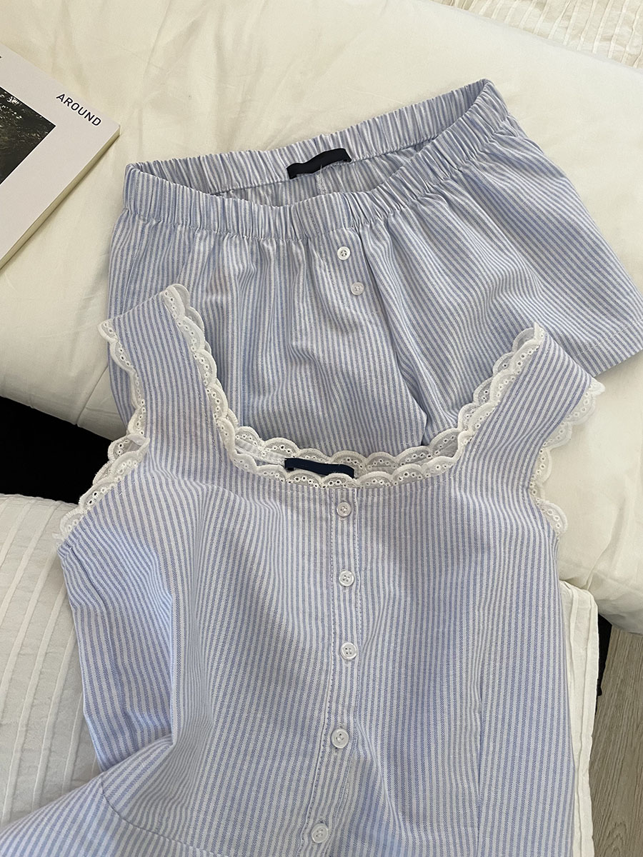 Blue Striped Shorts 2 Piece Se - Elastic Lace Trim recensie en prijs
