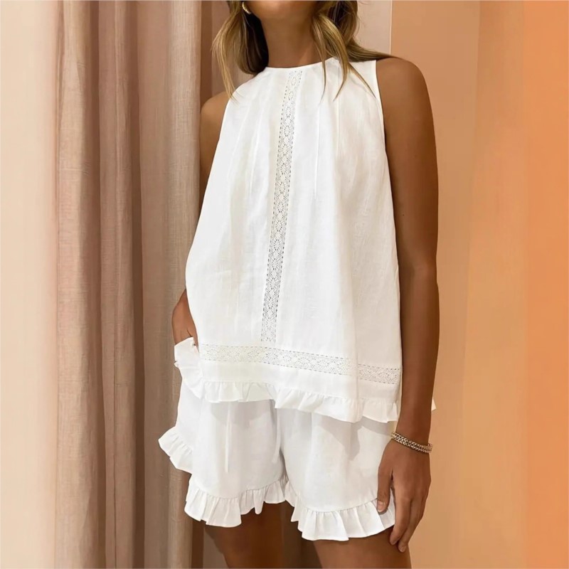 New Women Summer 2Piece Set Wh - Elastic Lace Trim recensie en prijs