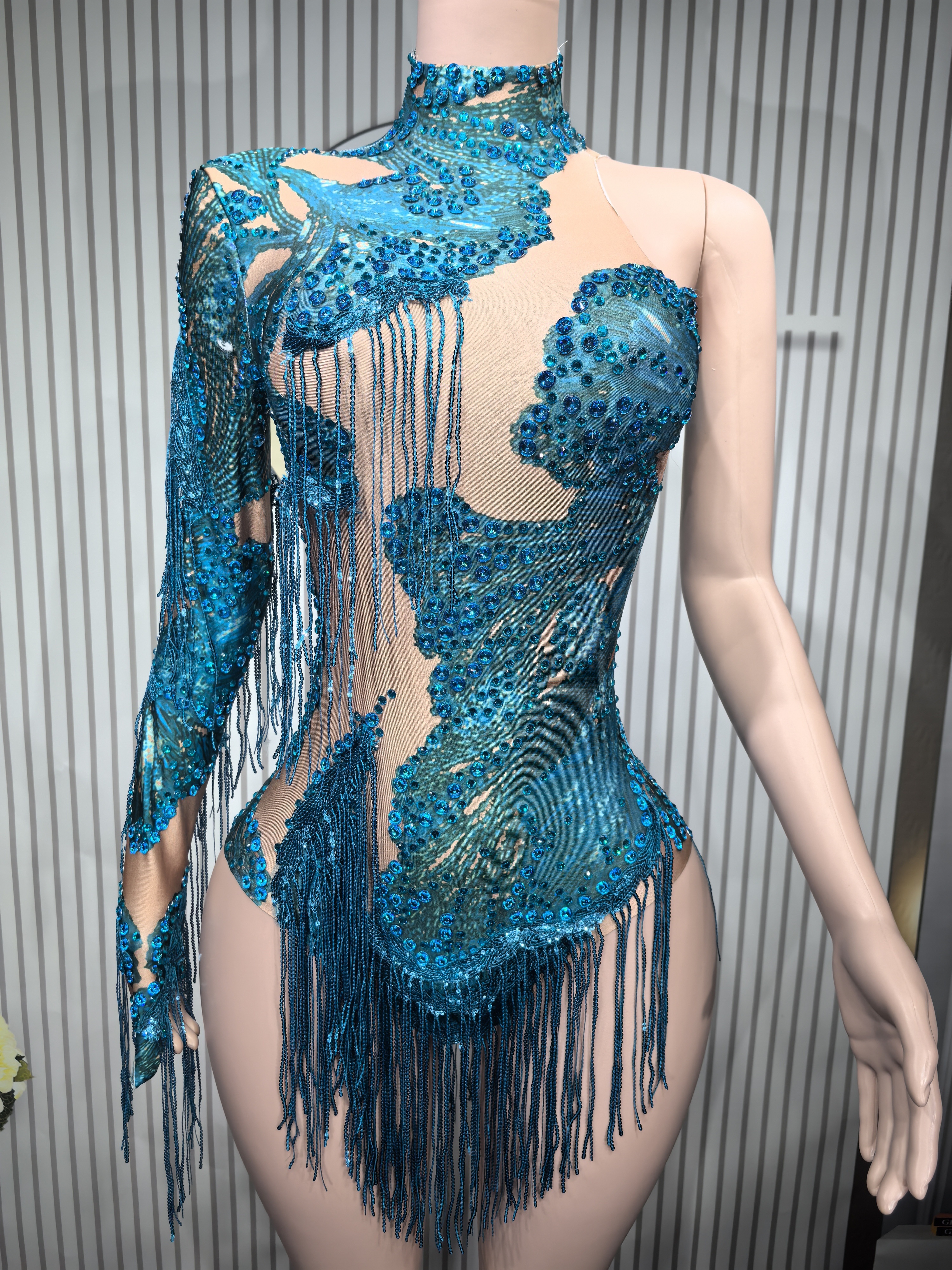 Sexy Skinny Leotard Singer Dan - Rhinestone Banding Trim recensie en prijs