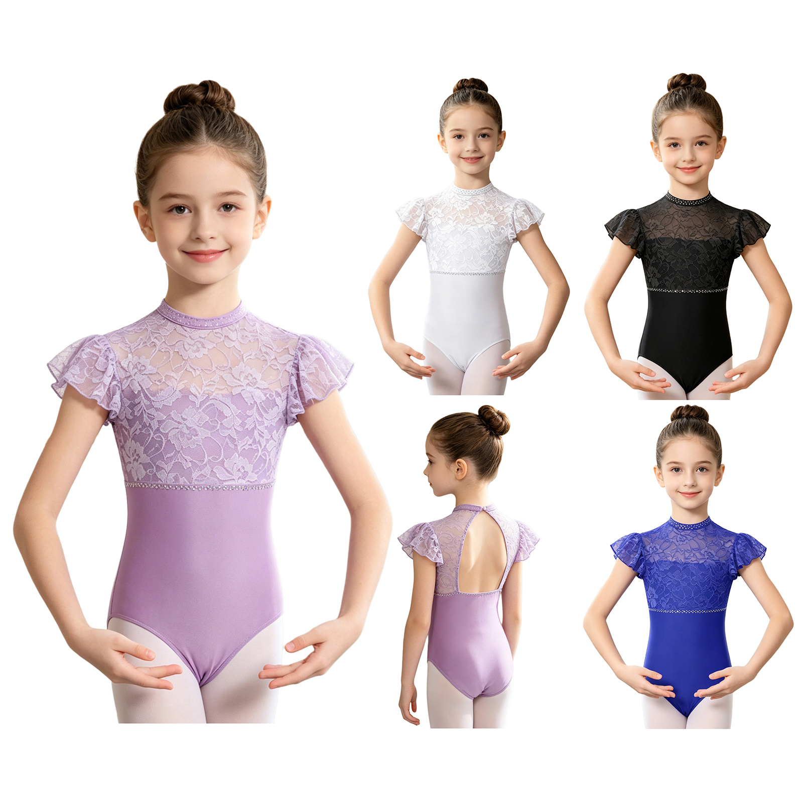Kids Girls Ballet Dance Leotar - Rhinestone Banding Trim recensie en prijs