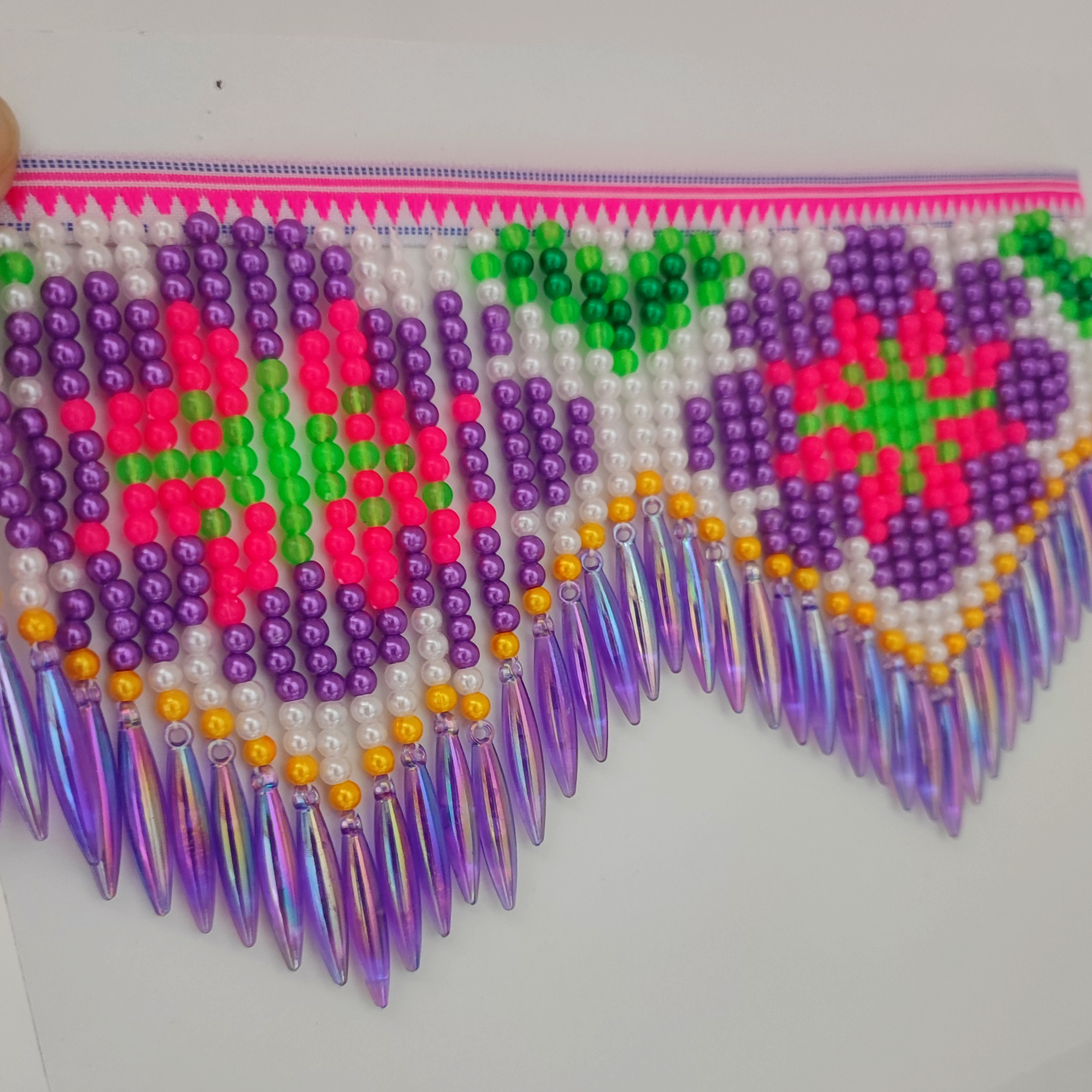 10cm Wide Purple Daisy Pattern - Beaded Trim Fringe recensie en prijs