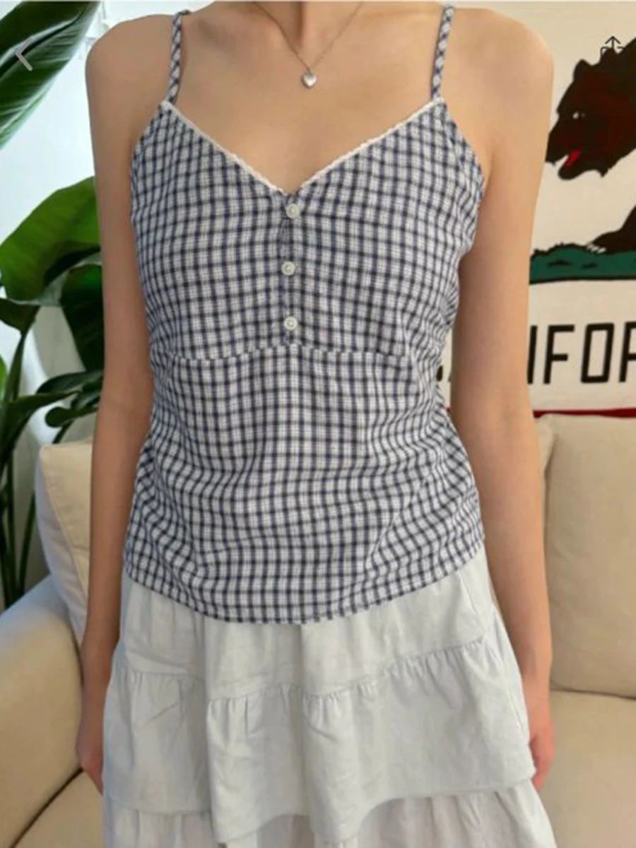 Navy Plaid Tank Shorts 2 Piece - Elastic Lace Trim recensie en prijs