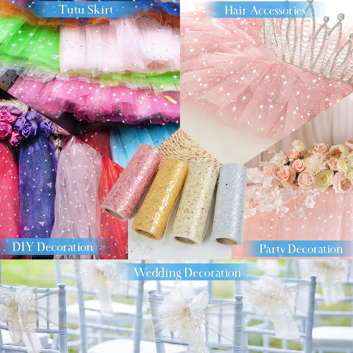 Glitter Tulle Rolls Birthday P - Organza Ribbon Spool recensie en prijs