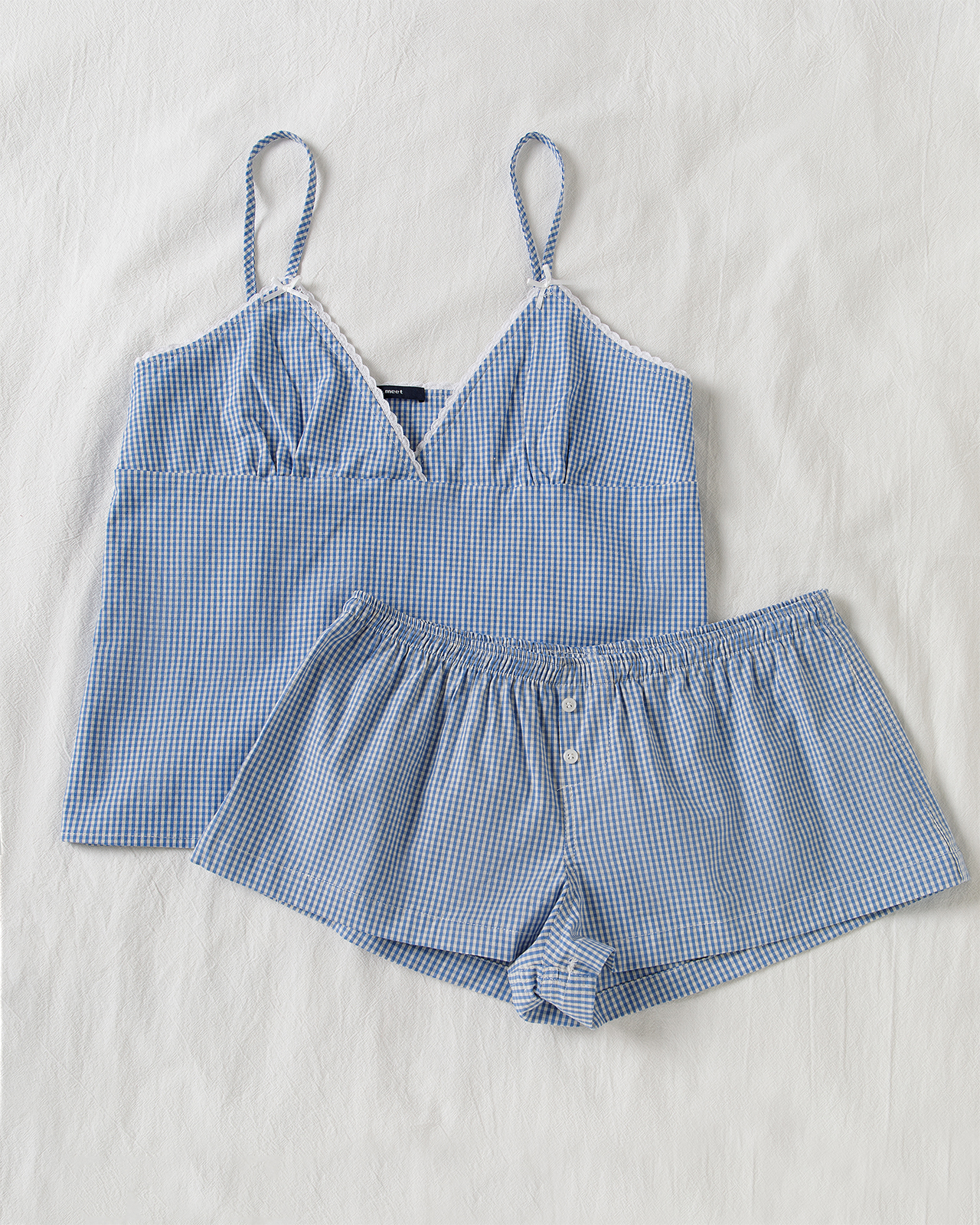 Blue Plaid Shorts 2 Piece Set  - Elastic Lace Trim recensie en prijs