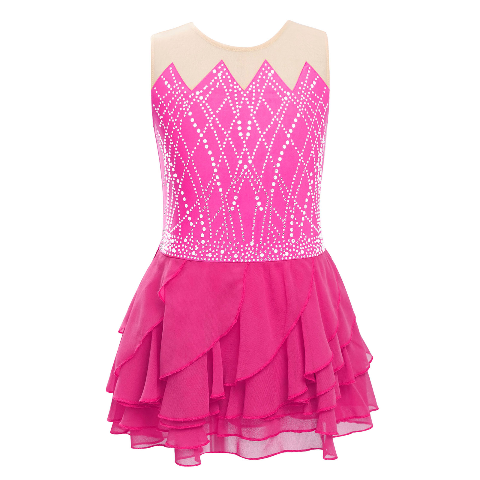 Girls Mesh Figure Skating Dres - Rhinestone Banding Trim recensie en prijs