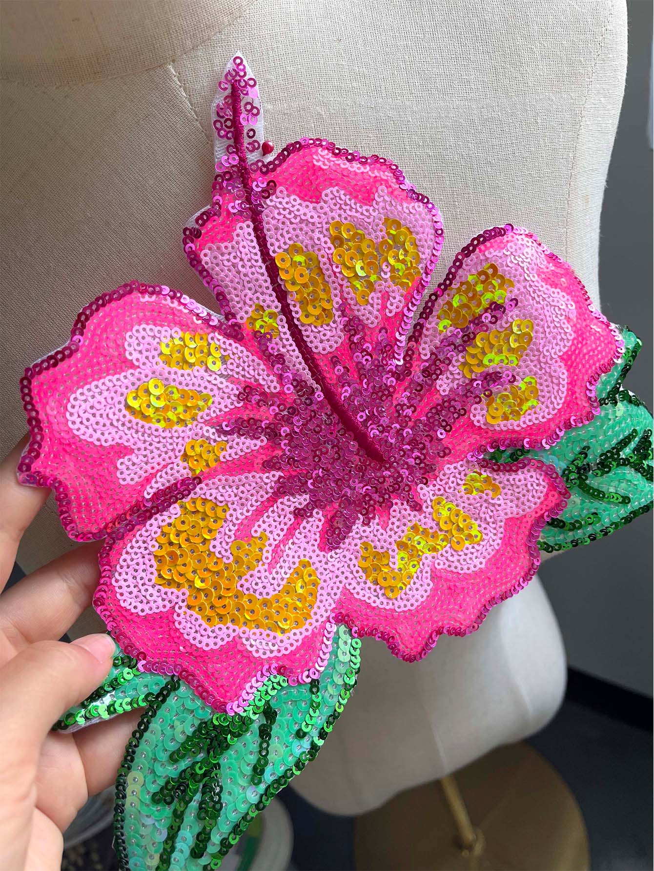 1 Piece 26CM Shining Pink Sequ - Applique Patch Flower recensie en prijs